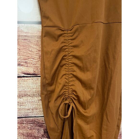 Free People Maxi Dress Bodycon Cinch Tie Slit Rust Orange Minimalist Fall Small - Picture 3 of 4